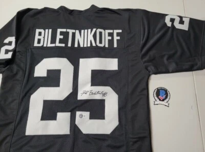 $109 • Buy FRED BILETNIKOFF Signed Oakland Raiders Black Custom Jersey  Beckett Witness COA