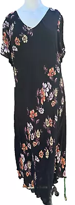 Eva Blue Dress Womans Plus 20W Black Maxi Floral Short Sleeve Embellished Vneck • $20