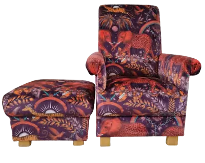 Emma J Shipley Velvet Fabric Adult Chair & Footstool Armchair Accent Animals New • £524.99