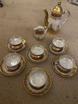 Vintage Bavaria Miniature Tea Set Teapot Milk Jug 6 Cups & Saucers Gold • £0.99