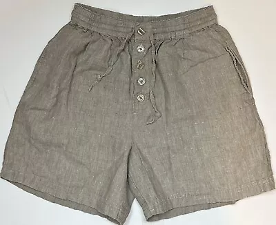 Vintage 90s EDDIE BAUER Linen Easy Shorts XS / S Beige Drawstring Button Front • $24.99