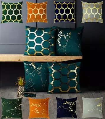 £4.99 • Buy Gold Metallic On Velvet Cushion Cover Marble Or Hexagon 18 Inch 45 X 45cm Square