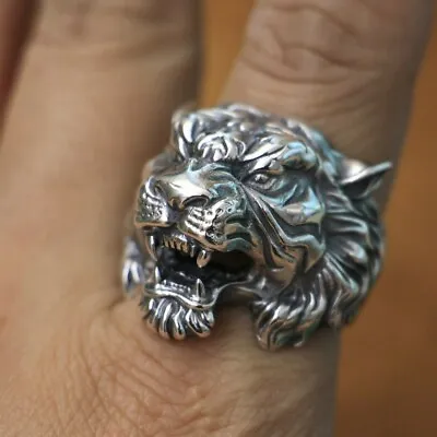 925 Sterling Silver High Details Tiger Ring Mens Biker Punk Ring TA130A US 7~15 • $87.40