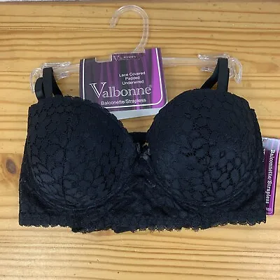 Valbonne Balconnette (Removable Strap) Longline Padded Lace Black Bra 32C • £4