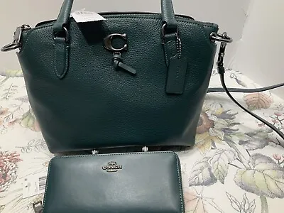 Coach Remi Pebbled Forest Green Leather Purse And Smooth Forest Wallet -NWT • $349.95