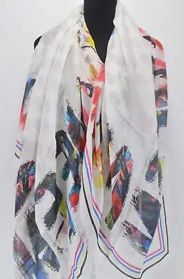 New Alexander McQueen 697221 BIKER GRAFFITI Modal Skull Scarf WHITE MULTI • $138.60