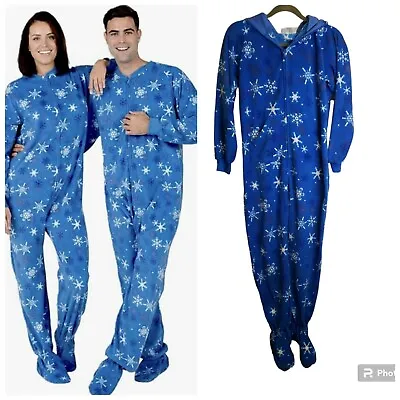 Adult Footed Brand 1onesie Pajamas  Blue White Snowflakes Hooded Size   XLarge • $29.99