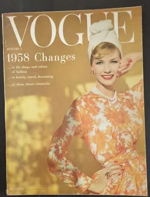 VOGUE January 1 1958 Fashion Magazine JESSICA FORD By Leombruno-Bodi Cover VG+ • $24.99