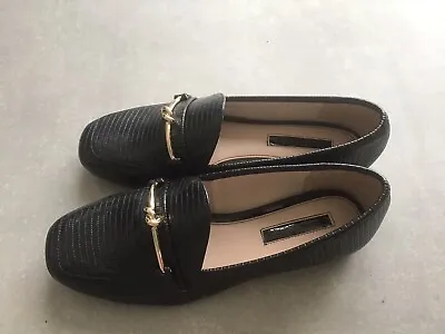 Miss Selfridge Black  Faux Leather Comfort Slip Up Shoes Uk 5 / 38 Eur • £9.99