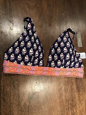 J.Crew PLUNGE V-NECK BIKINI TOP IN NAVY BLOCK PRINT X-LARGE / PERSIMMON BLUE • $24.99