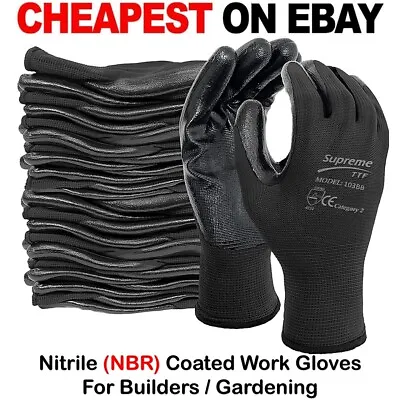 24 Pairs New Coated Safety Work Gloves Glove Garden Grip Mens Builders Gardening • £2.49