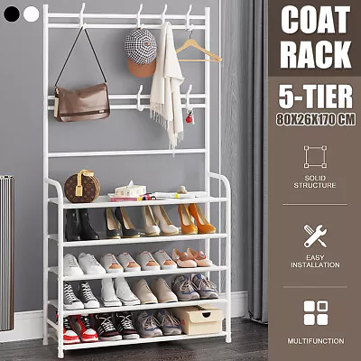 $38.21 • Buy Entryway Coat Rack Shoe Bench 5-Tier,Hall Tree Entryway Storage Shelf W/ 8 Hook