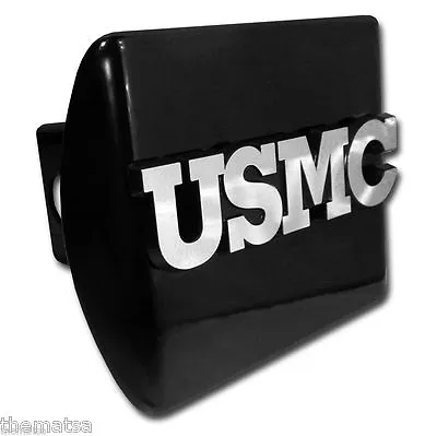 Marine Corps Usmc Chrome Emblem On Black Made In Usa Trailer Hitch Cover • $75.99