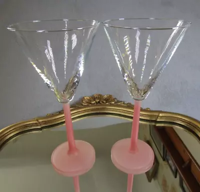 2 Lovely Vintage Pink Stemmed Martini / Cocktail Drinks Glasses Holds 200ml • £11.95