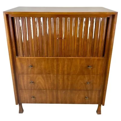 John Widdicomb Mid-Century Modern Walnut Tall Dresser With Tambour Doors • $3700