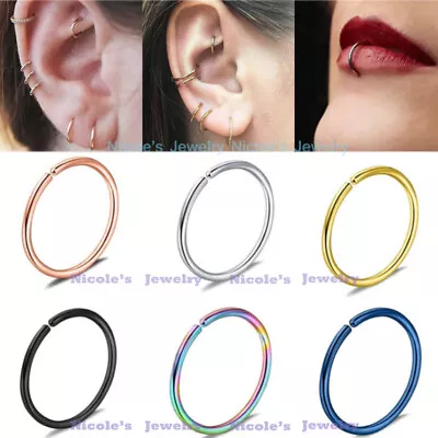 6-8-10mm Twist Bend Surgical Steel Nose Lip Ear Ring Sleeper Open Hoop Piercing • $2.95