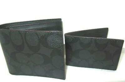 Coach New F25519 Men's Compact ID Signature PVC Wallet Black & Oxblood  NWT $178 • $76.99