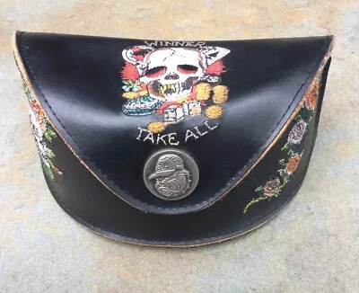 Ed Hardy Designer Skull-Eyeglass Case Embroidered Leather-Winner Take All  • $12