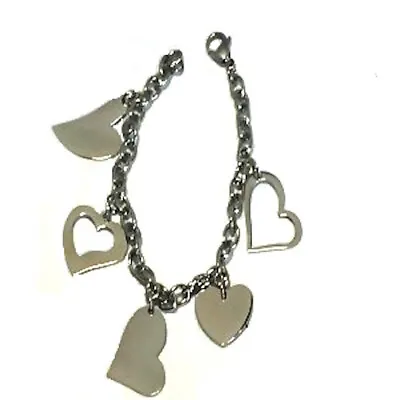 New Stainless Steel 8 Inch Chain Bracelet With 5 Difference Hearts  Charms  • $9.89