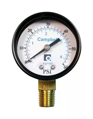 Campbell PG4T-NL Brass 0 To 60 PSI Pressure Gauge 2 Dia. X 1/4 Stem In. • $10.98