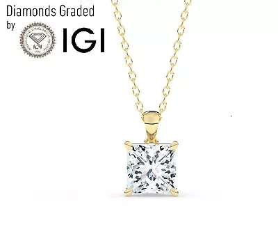 IGI F/VS1 2.00 CT Solitaire Lab-Grown Cushion Diamond Pendant 18K Yellow Gold • £1284