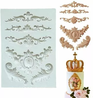 Silicone Baroque Vintage Cake Frame Mold Fondant Sugarcraft Embossing Mould Tool • £4.49