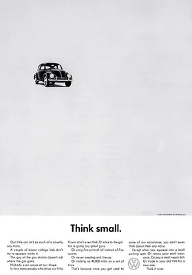 1962 Volkswagen VW Beetle - Think Small - Promotional Advertising Poster • $14.99