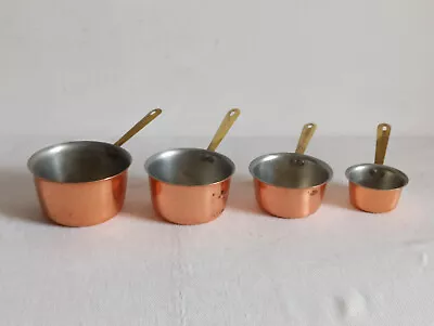 Vintage Full Set Of FOUR (4)  Copper With Brass Handles Measuring Cups Nesting • $39.99