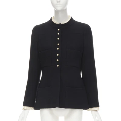 $1699.99 • Buy CHANEL 97A Vintage Black Wool CC Pearl Buttons Panelled 4-pocket Jacket FR40 M