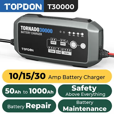 10 15 30A Battery Charger TOPDON T30000 6V/12V/24V Car Truck Wheeled Automotive • $289