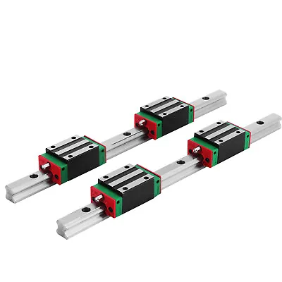 VEVOR 2pcs HSR15 Linear Guide Rail 300mm Slide Rail+4x Square Bearing Block CNC • £44.39