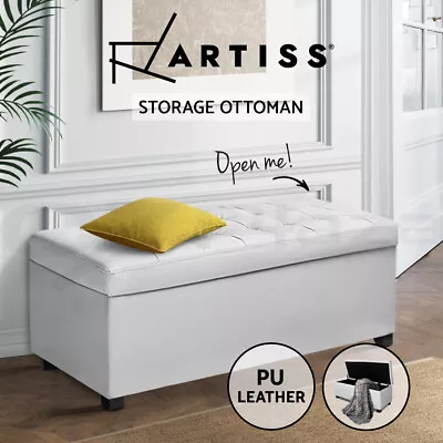 Artiss Storage Ottoman Blanket Box PU Leather Fabric Chest Toy Foot Stool LARGE • $108.95