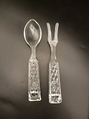 Vintage Glass Fork And Spoon Salad Serving Set Anchor Hocking Wexford Pattern • $15