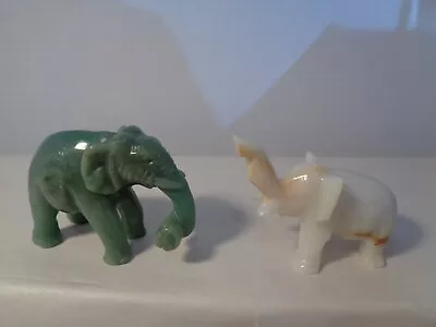 Elephant Statues Set Of Two Hand Carved Marble Figurines Trunks Up Good Luck • $17.95