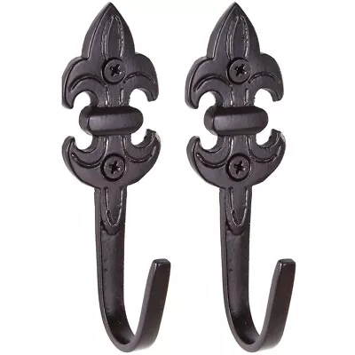 £7.21 • Buy 2 X ANTIQUE CAST IRON BLACK CURTAIN TIEBACK HOOKS Fleur De Lys  FDL Wall Holds