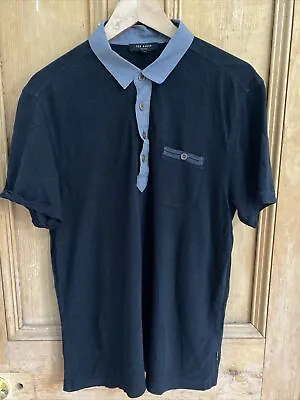 Ted Baker London  Mens Polo Shirt Size 5 UK XL  Black Short Sleeve Cotton Blend • £19.99