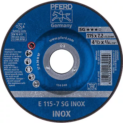 PFERD 61105 4-1/2  X 1/4  Grinding Wheel 7/8  AH A 30 N SG-INOX Type 27 (10pk) • $24.75