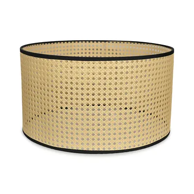 Natural Wicker Cane Ceiling Light Shade Lampshade Easy Fit Rattan Black Trim • £15.99