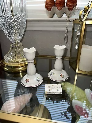 Villeroy & Boch Petite Fleur - Two Candlestick Holders 4.75  W/ Matching Matches • $40