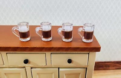 4 Dollhouse Mugs Of Root Beer Or Dark Beer With Foamy Head 1:12 Scale Miniatures • $3.99