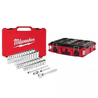 Milwaukee SAE/Metric Ratchet + Socket 1/4  Set (50pcs) With PACKOUT 22  Tool Box • $160.96