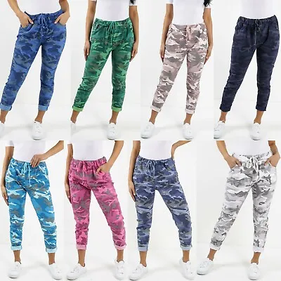 Womens Magic Pants Italian Lagenlook Casual Stretch Camouflage Ladies Trousers • £16.99