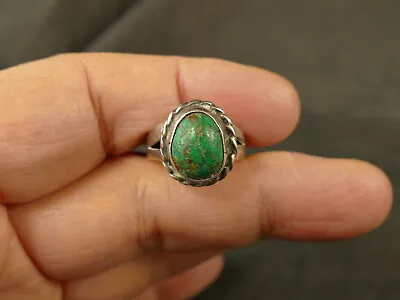 Navajo Green Turquoise Silver Ring 4.5 Gms 1930's Vintage Bisbee Estate • $124.99