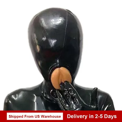 Latex Hood Rubber Mask Back Zipper Fetish Cosplay Clubwear BDSM Catsuit • $60.79