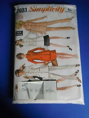 Cut 1960's Mod Simplicity 7993 Nehru Mandarin Collar Jacket Skirt Trouser Sz14 • £12