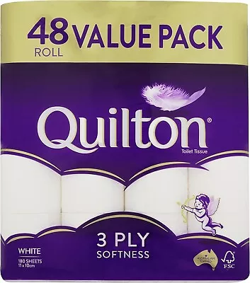 Quilton 3 Ply Toilet Tissue (180 Sheets Per Roll 11x10cm) Pack Of 48 Rolls • $32