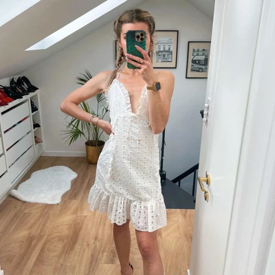$23.70 • Buy GD White Broderie Anglaise Embroidered Sleeveless Tie Neck Mini Dress S Cotton