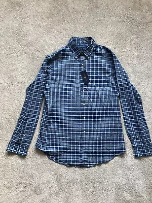 Ralph Lauren Check Shirt Button Down Slim Fit Blue/Navy/ Green  Size Large New • £39.99