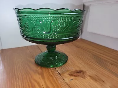 Vintage Mid-Century 1960s EO Brody Co Green Glass Compote Candy Pedestal Dish • $22.50