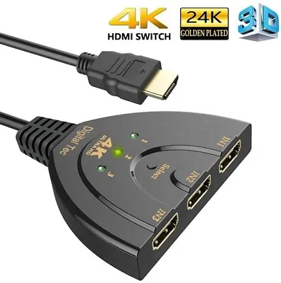 Digital Tec HDMI Switch 4K Gold Plated 3-Port HDMI Splitter HDMI Switcher Suppor • £9.99